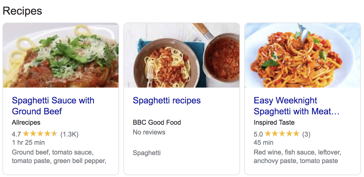 a recipe page with valid structured data can appear in a graphical search result